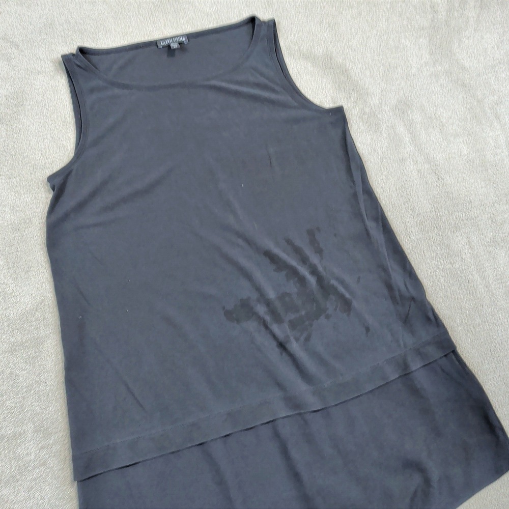 Eileen Fisher Silk Sleeveless Tunic Top Small Gray Asymmetrical Layered Tank